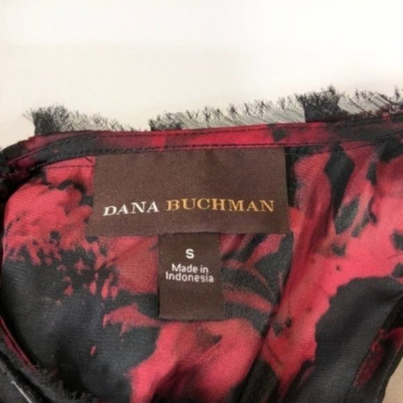 Dana Buchman Black Floral Watercolor Ruffle Beaded Neckline Work Blouse Tank Top - Picture 6 of 7